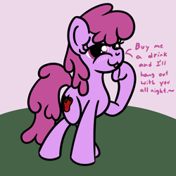 Size: 2000x2000 | Tagged: safe, artist:dafiltafish, berry punch, berryshine, earth pony, pony, g4, blushing, drunk, flirting, go home you're drunk, high res, looking at you, solo, text