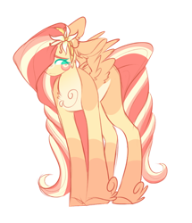 Size: 1024x1188 | Tagged: safe, artist:beeshoneymiik, fluttershy, pegasus, pony, g4, alternate design, alternate hairstyle, cute, feathered fetlocks, female, flower, flower in hair, hair over one eye, looking down, mare, shyabetes, simple background, solo, transparent background