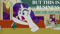 Size: 1280x720 | Tagged: safe, edit, edited screencap, editor:quoterific, screencap, rarity, earth pony, pony, unicorn, g4, season 6, the saddle row review, booth, diner, female, male, mare, open mouth, solo focus, stallion