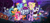 Size: 1666x768 | Tagged: safe, gameloft, applejack, fluttershy, pinkie pie, rainbow dash, rarity, twilight sparkle, alicorn, bat pony, bat pony alicorn, pony, g4, my little pony: magic princess, apple, applebat, bat ponified, bat wings, female, flutterbat, flying, food, halloween, holiday, horn, jack-o-lantern, loading screen, mane six, my little pony logo, nightmare night, pinkiebat, pumpkin, race swap, rainbowbat, raribat, twibat, twilight sparkle (alicorn), video game, wings