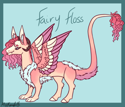 Size: 1750x1500 | Tagged: safe, artist:misskanabelle, oc, oc only, oc:fairy floss, draconequus, hybrid, pony, abstract background, adopted offspring, draconequus oc, female, parent:pinkie pie, parent:princess skystar, parents:skypie, signature, solo