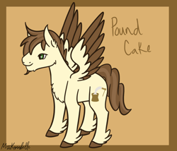 Size: 1750x1500 | Tagged: safe, artist:misskanabelle, pound cake, pegasus, pony, g4, abstract background, chest fluff, ear fluff, feathered fetlocks, male, older, older pound cake, signature, solo, stallion, two toned wings, wings