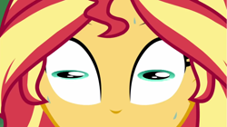 Size: 1920x1072 | Tagged: safe, screencap, sunset shimmer, equestria girls, equestria girls specials, g4, my little pony equestria girls: better together, my little pony equestria girls: sunset's backstage pass, great moments in animation, shrunken pupils, solo, sweat