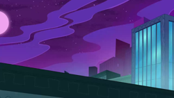 Size: 1280x720 | Tagged: safe, screencap, g4, power ponies (episode), season 4, background, building, maretropolis, moon, night, no pony, scenic ponyville, town