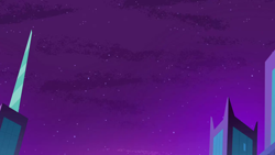 Size: 1280x720 | Tagged: safe, screencap, g4, power ponies (episode), season 4, background, building, maretropolis, night, no pony, scenic ponyville, sky