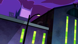 Size: 1280x720 | Tagged: safe, screencap, g4, power ponies (episode), background, lamppost, maretropolis, night, no pony, scenic ponyville