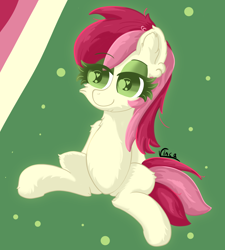 Size: 2714x3020 | Tagged: safe, artist:vinca, roseluck, earth pony, pony, g4, eye clipping through hair, eyebrows, eyebrows visible through hair, female, high res, mare, sitting, smiling, solo, spread legs, spreading