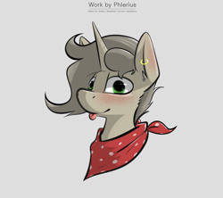 Size: 2700x2400 | Tagged: safe, artist:phlerius, oc, oc only, pony, unicorn, :p, bust, digital art, ear piercing, earring, high res, jewelry, kerchief, piercing, solo, tongue out