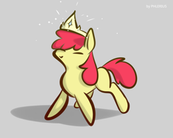 Size: 2500x2000 | Tagged: safe, artist:phlerius, apple bloom, earth pony, pony, g4, adorabloom, crown, cute, digital art, female, filly, foal, high res, hooves, jewelry, regalia, simple background, solo, sparkles