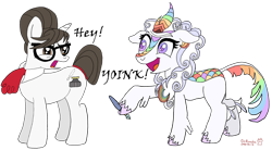 Size: 1280x705 | Tagged: safe, artist:romulus4444, raven, oc, oc:cloudy canvas, kirin, pony, unicorn, g4, cutie mark, glasses, hair bun, magic, multicolored hair, necktie, rainbow hair, ravenbetes, secretary, simple background, transparent background