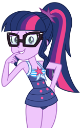 Size: 1024x1622 | Tagged: safe, artist:emeraldblast63, sci-twi, twilight sparkle, equestria girls, equestria girls specials, g4, my little pony equestria girls: better together, my little pony equestria girls: forgotten friendship, bare shoulders, clothes, female, glasses, legs together, one-piece swimsuit, sci-twi swimsuit, simple background, sleeveless, solo, swimsuit, transparent background, vector