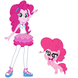 Size: 1024x1024 | Tagged: editor needed, safe, artist:emeraldblast63, artist:twilirity, edit, pinkie pie, earth pony, human, pony, equestria girls, g4, g4.5, my little pony equestria girls: better together, my little pony: pony life, bipedal, clothes, cute, diapinkes, duo, duo female, female, human ponidox, self ponidox, simple background, sparkly eyes, standing, standing on one leg, transparent background, vector, wingding eyes