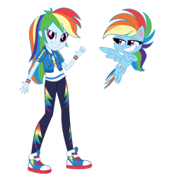 Size: 1024x1024 | Tagged: safe, artist:android95ec, artist:emeraldblast63, rainbow dash, human, pegasus, pony, equestria girls, equestria girls series, g4, g4.5, my little pony: pony life, spoiler:eqg series (season 2), bean mouth, calarts, clothes, crossed arms, eqg promo pose set, flying, geode of super speed, grin, human ponidox, magical geodes, self ponidox, simple background, smiling, transparent background, vector