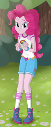 Size: 1250x3074 | Tagged: safe, artist:stellarwools, edit, pinkie pie, equestria girls, g4, my little pony equestria girls: legend of everfree, camp everfree outfits, cute, diapinkes, female, looking at you, solo