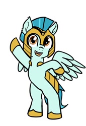 Size: 617x900 | Tagged: safe, artist:neuro, guardian angel (g4), pegasus, pony, g4, bipedal, female, guardsmare, mare, royal guard, smiling, solo, spread wings, wings
