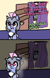 Size: 583x900 | Tagged: safe, artist:neuro, oc, oc only, ghost, pony, undead, comic, female, floppy ears, guardsmare, helmet, mare, royal guard, scared, scrunchy face, sweat