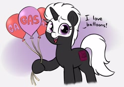 Size: 3288x2296 | Tagged: safe, artist:heretichesh, oc, oc only, oc:s.leech, pony, unicorn, bald face, balloon, blaze (coat marking), coat markings, facial markings, female, high res, hoof hold, mare, solo, that pony sure does love balloons