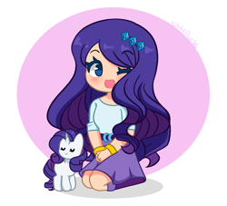 Size: 4776x4344 | Tagged: safe, artist:kittyrosie, rarity, human, pony, unicorn, equestria girls, g4, blushing, bracelet, chibi, cute, eyes closed, female, hairpin, human coloration, human ponidox, jewelry, looking at you, mare, one eye closed, open mouth, raribetes, self paradox, self ponidox, wink, winking at you