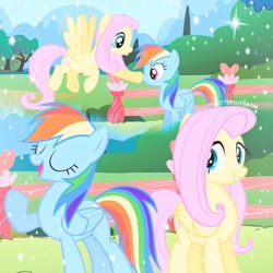 Size: 1080x1080 | Tagged: safe, edit, edited screencap, editor:fluttershygram, screencap, fluttershy, rainbow dash, pegasus, pony, g4, may the best pet win, season 2, boop, cute, dashabetes, eyes closed, female, find a pet, flying, mare, noseboop, open mouth, shyabetes, singing, smiling