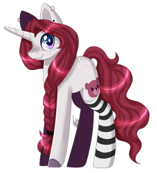 Size: 1975x2173 | Tagged: safe, artist:inspiredpixels, oc, oc only, oc:teddy heart, pony, unicorn, clothes, colored hooves, female, freckles, looking at you, mare, signature, simple background, smiling, socks, solo, standing, striped socks, transparent background