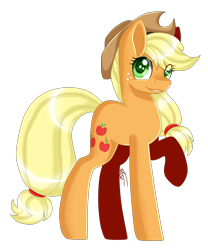 Size: 1859x2233 | Tagged: safe, artist:inspiredpixels, applejack, earth pony, pony, g4, female, freckles, mare, raised hoof, signature, simple background, smiling, solo, transparent background