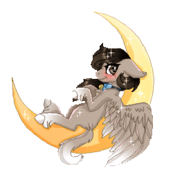 Size: 365x365 | Tagged: safe, artist:inspiredpixels, oc, oc only, pegasus, pony, animated, blushing, crescent moon, female, floppy ears, gif, mare, moon, pegasus oc, simple background, smiling, solo, spread wings, tangible heavenly object, transparent background, transparent moon, wings