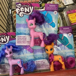 Size: 1080x1080 | Tagged: safe, izzy moonbow, pipp petals, sunny starscout, earth pony, pegasus, pony, unicorn, g5, my little pony: a new generation, brushable, comb, female, instagram, irl, mare, my little pony logo, photo, shopping cart, toy