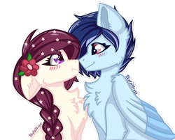 Size: 1800x1448 | Tagged: safe, artist:skyfallfrost, oc, oc only, oc:sky chaser (skyfallfrost), oc:snowfire, earth pony, pegasus, pony, boop, chest fluff, female, floppy ears, mare, noseboop, simple background, transparent background