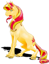 Size: 1024x1325 | Tagged: source needed, safe, artist:amalgamzaku, edit, sunset shimmer, horse, pony, unicorn, g4, female, hoers, lidded eyes, mare, profile, simple background, sitting, smiling, solo, transparent background