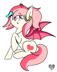Size: 3171x4000 | Tagged: safe, artist:gnashie, oc, oc only, oc:blood moon, bat pony, butterfly, pony, bat pony oc, butterfly on nose, ear piercing, earring, insect on nose, jewelry, necklace, piercing, simple background, solo, transparent background