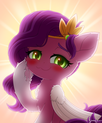 Size: 2500x3000 | Tagged: safe, artist:symbianl, pipp petals, pegasus, pony, g5, adorapipp, blushing, chest fluff, coat markings, cute, female, high res, hoof fluff, looking at you, mare, smiling, smug, socks (coat markings), solo, symbianl is trying to murder us