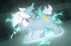 Size: 2048x1326 | Tagged: safe, artist:mochi_nation, oc, oc only, oc:silver bolt, earth pony, pony, electricity, female, mare, solo, super powers
