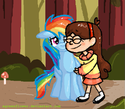 Size: 521x454 | Tagged: safe, artist:agreenflower, rainbow dash, human, pony, g4, crossover, friendshipping, gravity falls, mabel pines, male