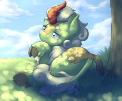 Size: 6000x5000 | Tagged: safe, artist:aquoquoo, forest fall, kirin, g4, absurd resolution, butt, male, plot, solo, tree, underhoof