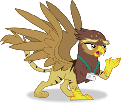 Size: 4741x4086 | Tagged: safe, artist:frownfactory, galena, big cat, griffon, hybrid, tiger, tiger griffon, g4, princess spike, female, name tag, simple background, solo, transparent background, vector, wings
