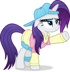 Size: 3571x3677 | Tagged: safe, artist:anime-equestria, rarity, pony, unicorn, friendship university, g4, alternate hairstyle, backwards ballcap, baseball cap, cap, clothes, disguise, eyeshadow, female, hat, high res, horn, makeup, mare, plainity, shirt, simple background, smiling, solo, sweater, transparent background, vector