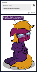 Size: 1024x1989 | Tagged: safe, artist:alexdti, oc, oc only, oc:purple creativity, pegasus, pony, blushing, blushing profusely, glasses, solo