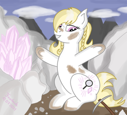 Size: 1000x900 | Tagged: safe, artist:friedrich911, oc, oc only, oc:susanne, earth pony, pony, blonde, crystal, female, filly, mare, mountain, rock, solo, white