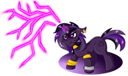 Size: 5000x3000 | Tagged: safe, artist:olificus, oc, oc only, oc:purple haze, pony, unicorn, angry, commission, female, high res, horn, jewelry, lightning, magic, mare, simple background, solo, transparent background