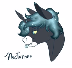 Size: 2048x1942 | Tagged: safe, alternate version, artist:eperyton, oc, oc only, oc:nocturnen, changeling queen, pony, bust, changeling queen oc, ethereal mane, forked tongue, simple background, solo, starry mane, white background