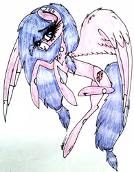 Size: 2223x2849 | Tagged: safe, artist:beamybutt, oc, oc only, pegasus, pony, eyelashes, female, high res, mare, pegasus oc, rearing, signature, solo, traditional art