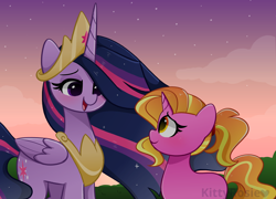 Size: 6800x4900 | Tagged: safe, artist:kittyrosie, luster dawn, twilight sparkle, alicorn, pony, unicorn, g4, season 9, the last problem, absurd resolution, crown, cute, duo, duo female, female, jewelry, looking at each other, lusterbetes, mare, older, older twilight, older twilight sparkle (alicorn), open mouth, open smile, princess twilight 2.0, regalia, smiling, smiling at each other, the magic of friendship grows, twiabetes, twilight sparkle (alicorn)