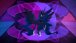 Size: 3840x2160 | Tagged: safe, artist:inaactive, artist:laszlvfx, edit, princess luna, alicorn, pony, g4, high res, slender, solo, spread wings, tall, thin, ultimate luna, wallpaper, wallpaper edit, wings