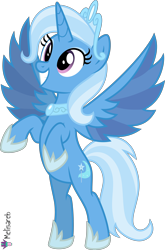 Size: 4000x6061 | Tagged: safe, artist:melisareb, idw, trixie, alicorn, pony, g4, reflections, spoiler:comic, .svg available, absurd resolution, alicornified, bipedal, crown, eyeshadow, female, idw showified, jewelry, makeup, mare, princess of humility, race swap, rearing, regalia, simple background, smiling, solo, transparent background, trixiecorn, vector, wings