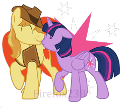 Size: 1588x1364 | Tagged: safe, artist:firefox238, braeburn, twilight sparkle, alicorn, earth pony, pony, g4, cutie mark background, eyes closed, female, male, mare, ship:twiburn, shipping, simple background, stallion, straight, transparent background, twilight sparkle (alicorn)