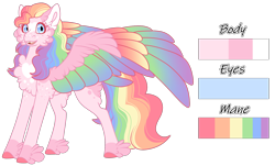 Size: 1688x1018 | Tagged: safe, alternate version, artist:nobleclay, oc, oc only, oc:keepsake, pegasus, pony, colored wings, female, gradient wings, magical lesbian spawn, mare, multicolored wings, offspring, parent:applejack, parent:rainbow dash, parents:appledash, rainbow wings, reference sheet, simple background, solo, transparent background, wings