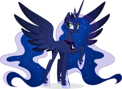 Size: 5092x3724 | Tagged: safe, artist:inaactive, princess luna, alicorn, pony, g4, absurd resolution, alternate design, female, mare, raised hoof, simple background, slender, smiling, solo, spread wings, tall, thin, transparent background, ultimate luna, vector, wings