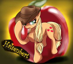 Size: 1280x1128 | Tagged: safe, artist:halsenbert, applejack, earth pony, pony, g4, apple, applejack's hat, cowboy hat, female, food, hat, mare, solo