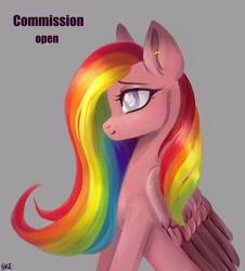 Size: 1600x1770 | Tagged: safe, artist:ske, oc, oc only, pegasus, pony, blind, multicolored hair, rainbow, rainbow hair, solo