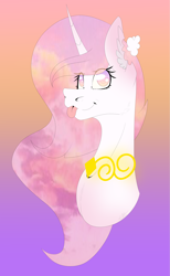 Size: 3925x6390 | Tagged: safe, artist:chazmazda, oc, oc only, alicorn, earth pony, pegasus, pony, unicorn, :p, bust, cloud, eye, eyes, gold, golden, gradient, gradient background, happy, horn, jewelry, long hair, necklace, payment art, photo, portrait, smiling, solo, tongue out